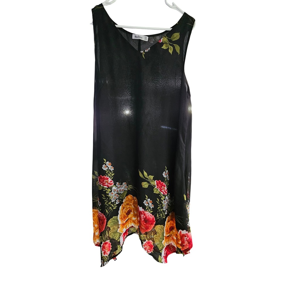 Nextmia Floral Print Dress‎ Black Sleeveless Casual Summer Sun Dress US 16